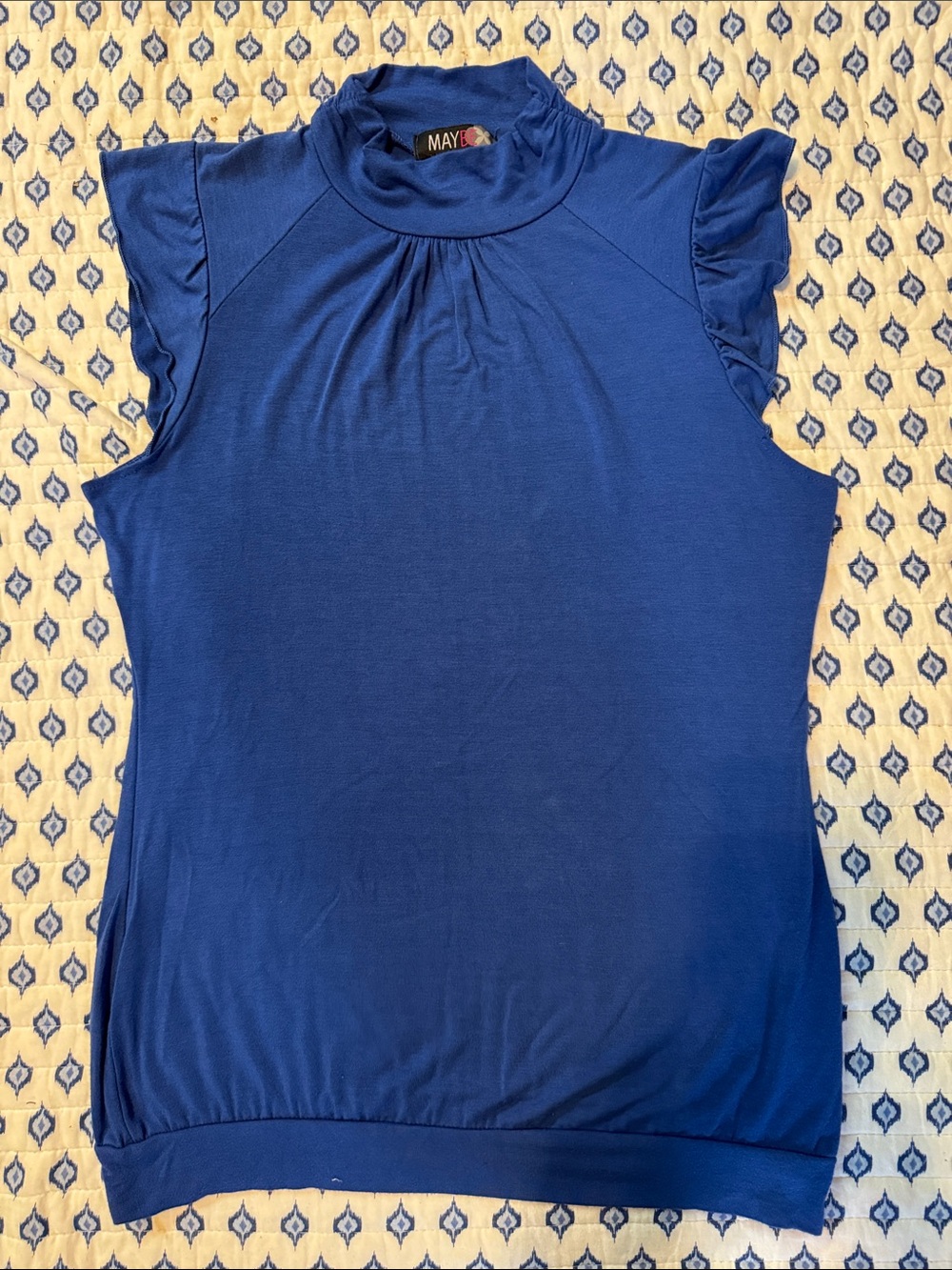 Maybe royal Blue Mock turtle Neck Flutter Sleeve Top XL